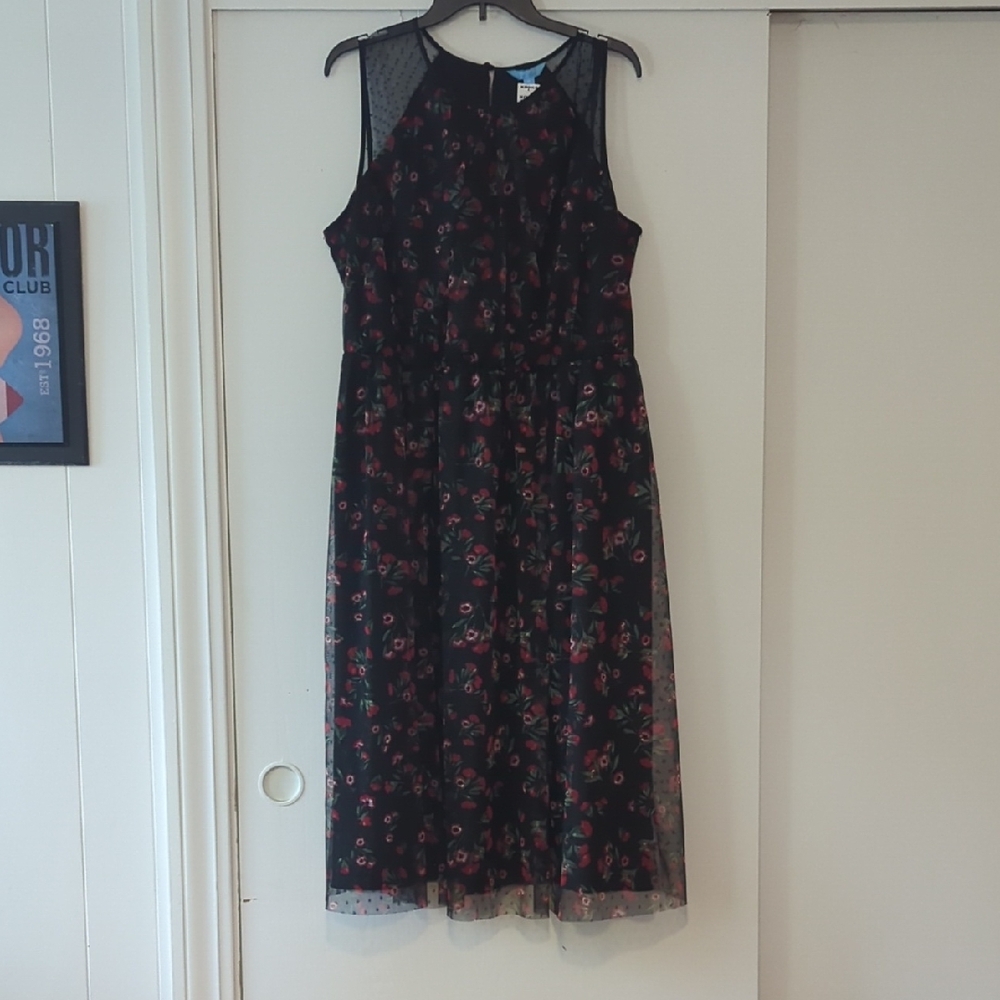 Draper James Black Floral Midi Dress
